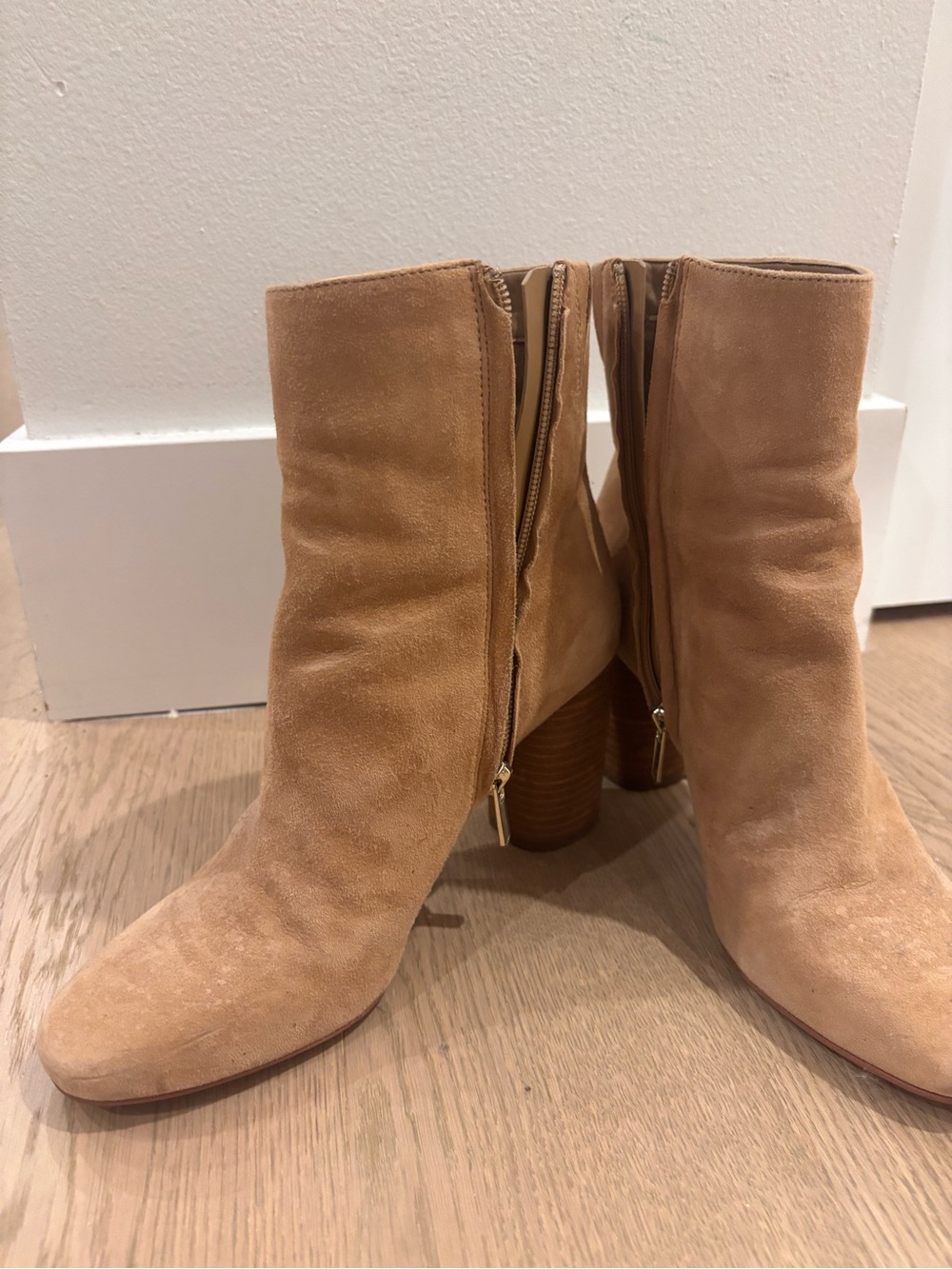 Sam Edelman Tan Suede Zip Block Heel Ankle Boots
